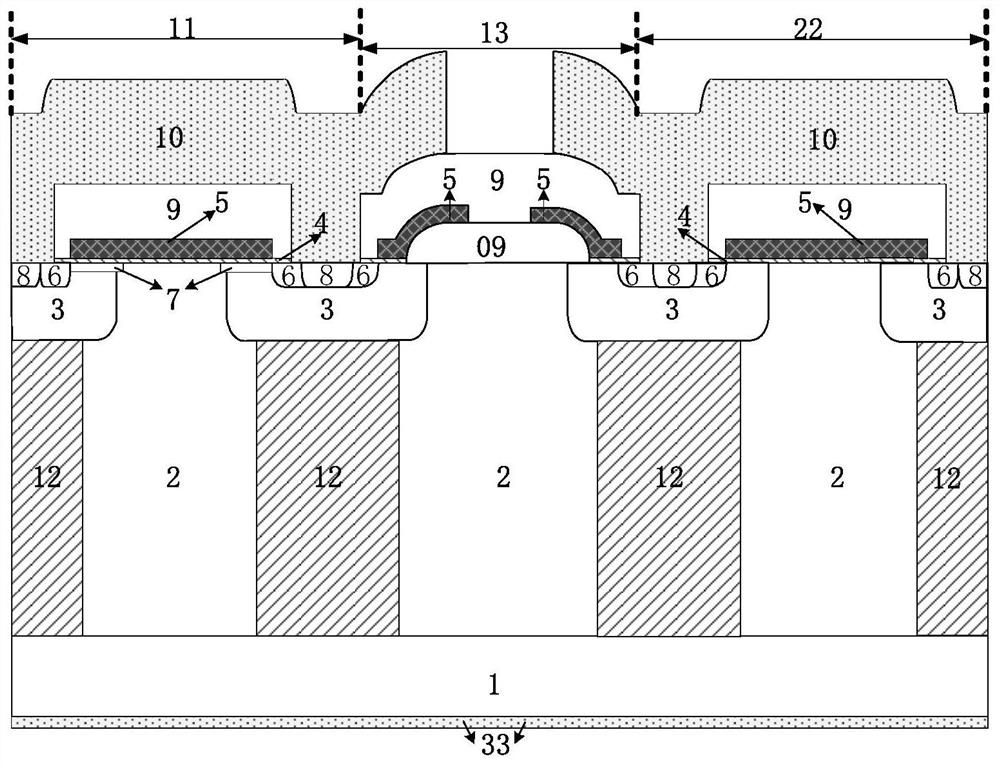 Superjunction-based integrated power device and manufacturing method thereof