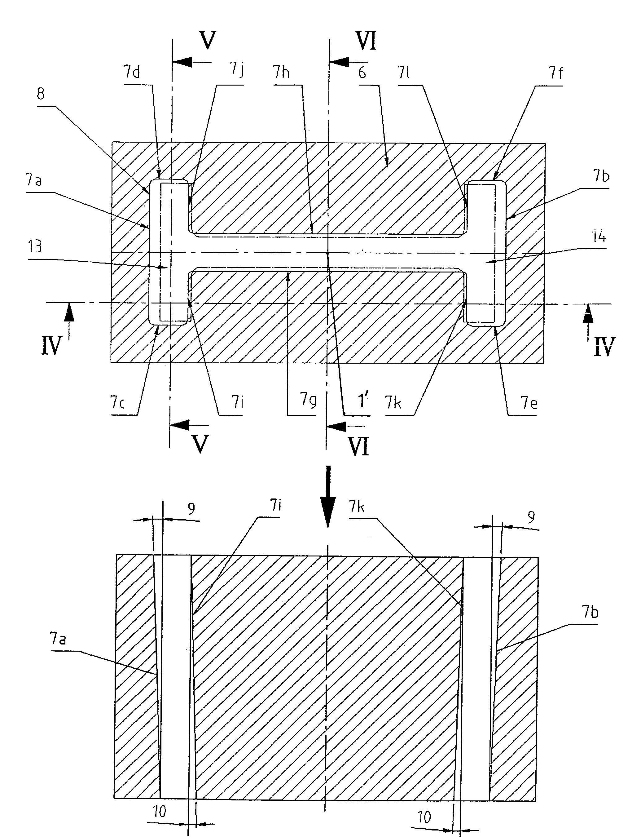 Mold for the continuous casting of preliminary sections, in particular double T-shaped preliminary sections