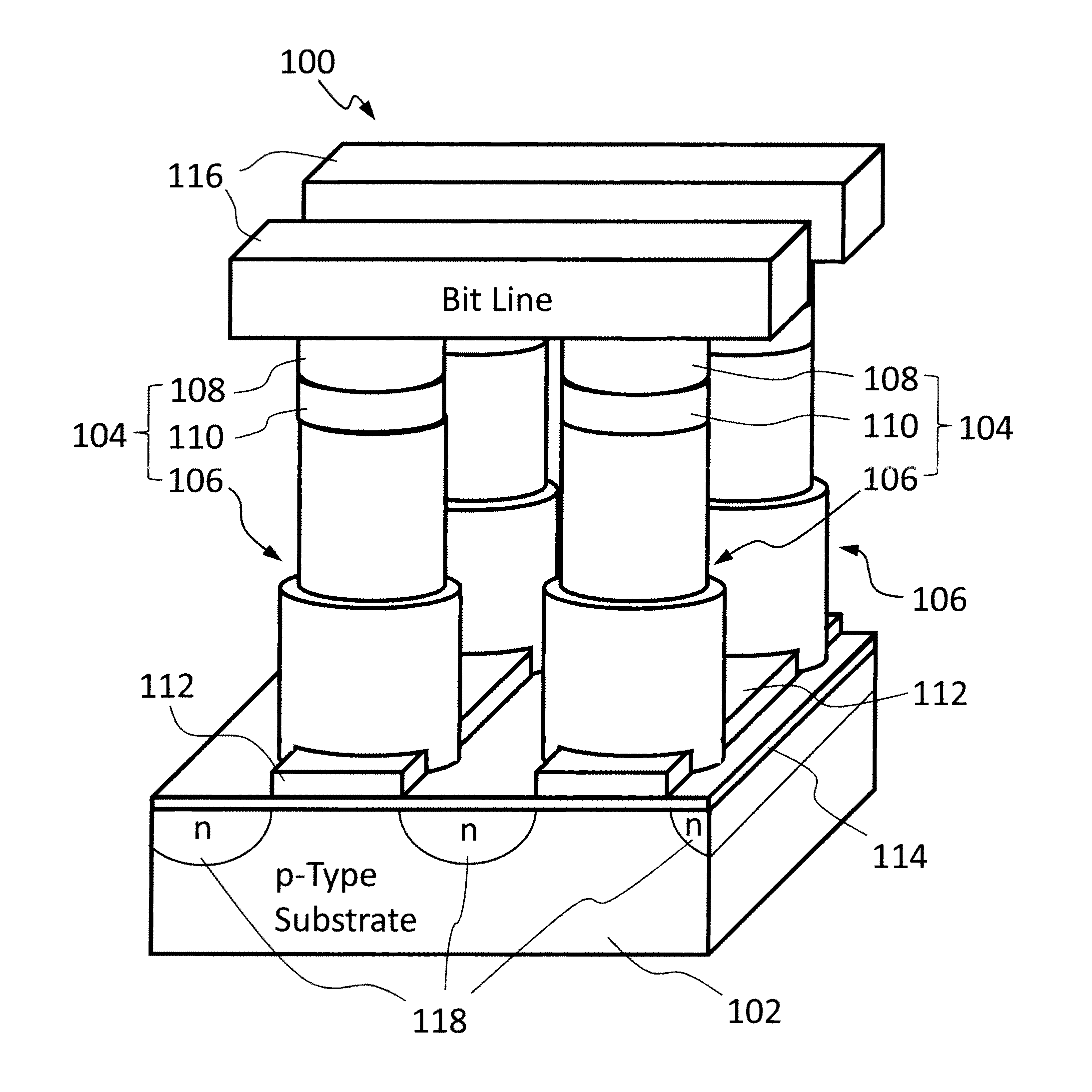 Resistive memory device having vertical transistors and method for making the same