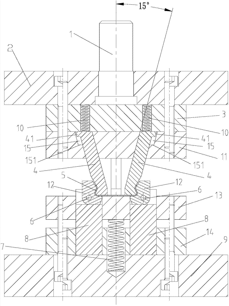 Stamping die used for stamping inverted-pothook-shaped structure