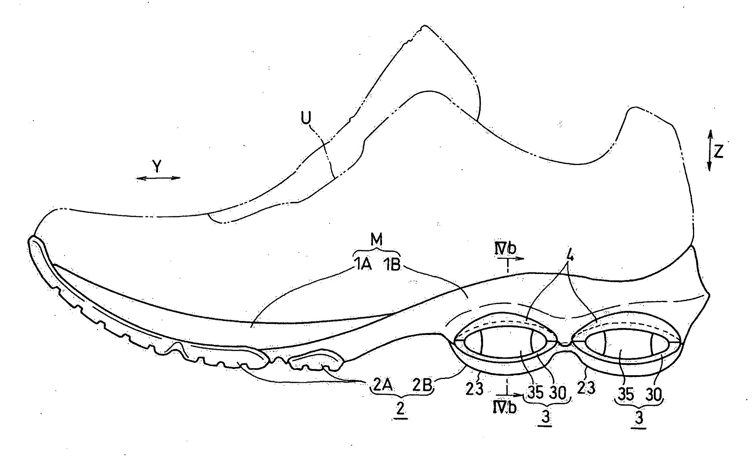 Shock absorbing device for shoe sole in rear foot part