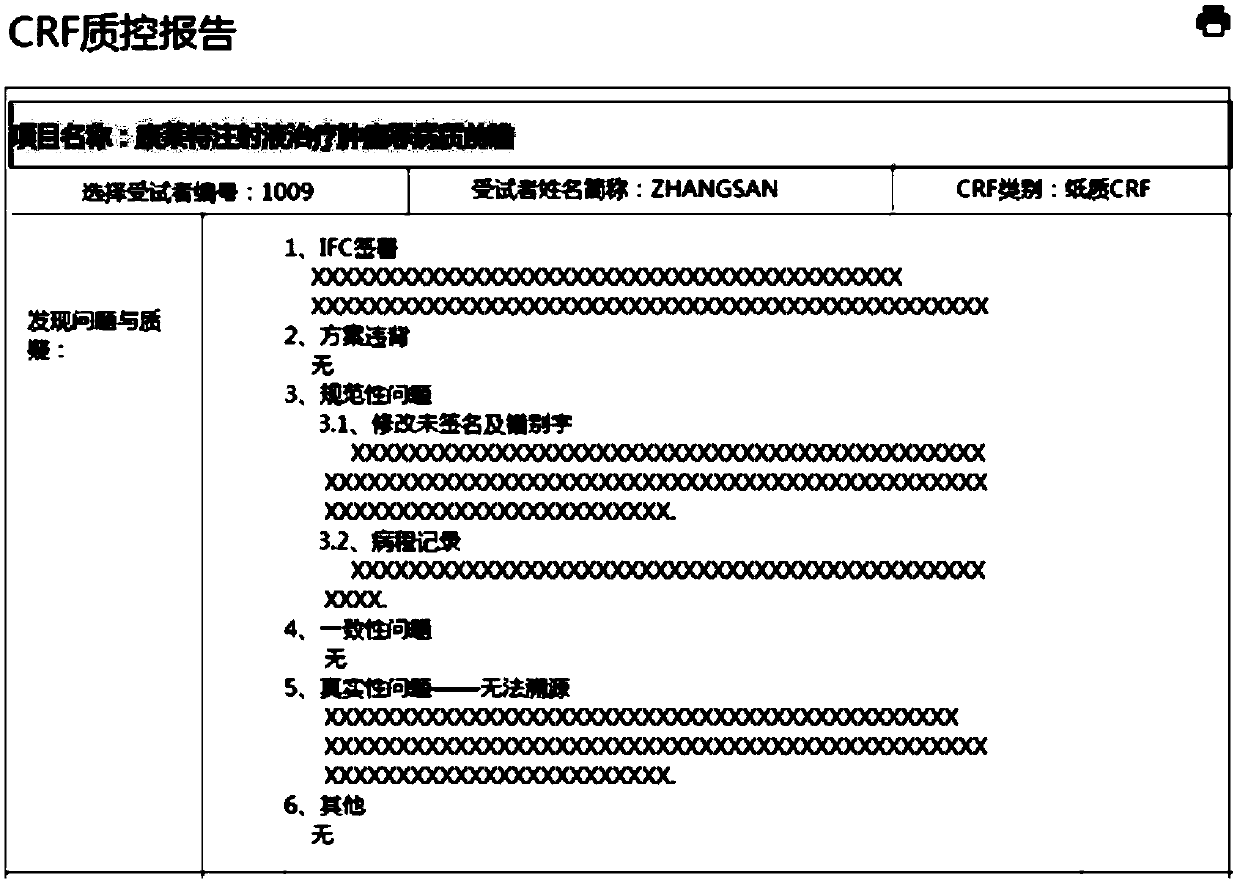 Clinical testing case report table quality control system and quality control method