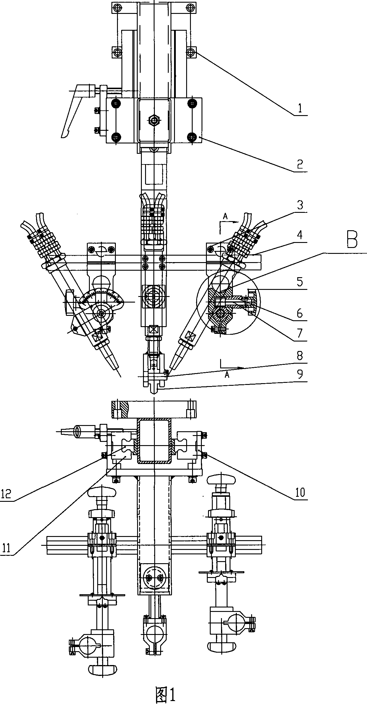 Flame three torches regulating mechanism