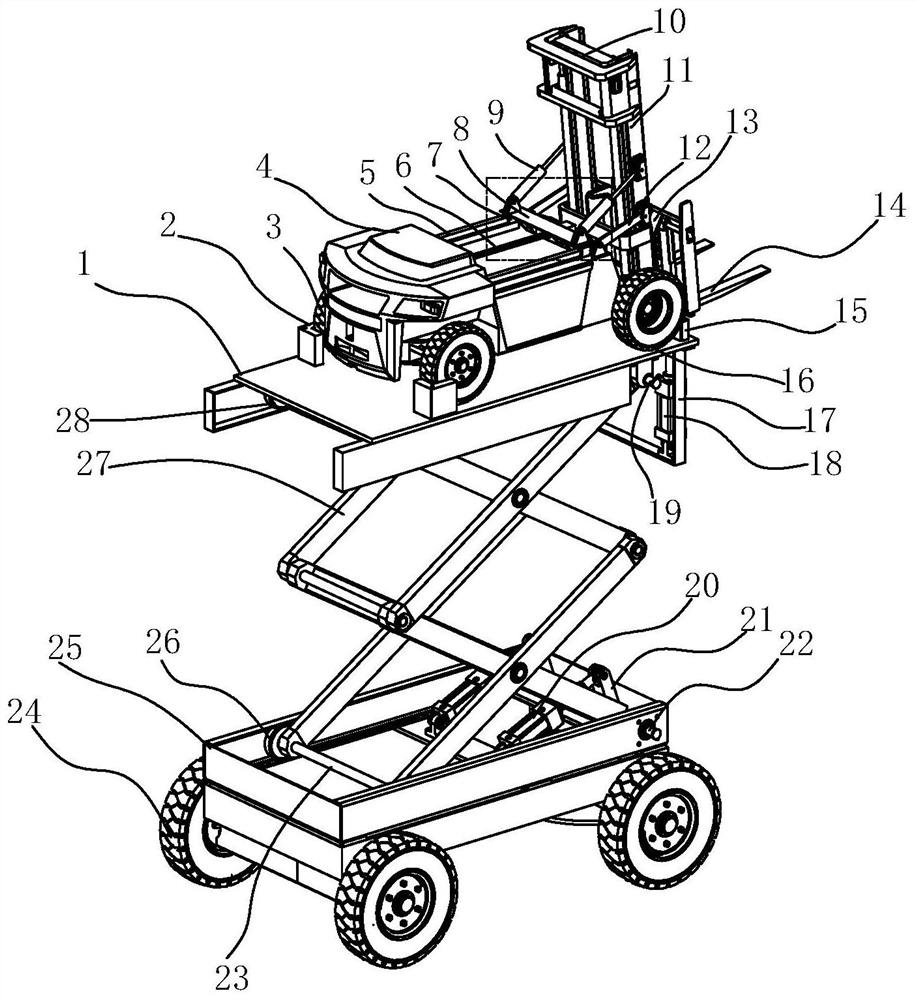Separable forklift device for high platform compartment loading and unloading work