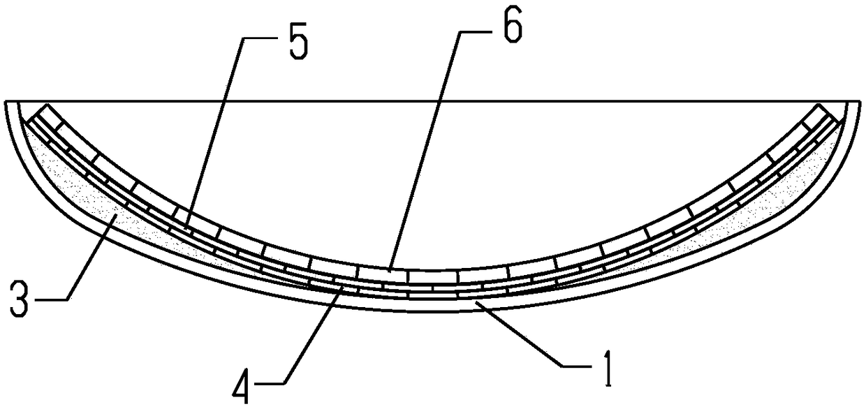 Ladle bottom lining structure of hot metal ladle with spherical bottom and construction method thereof