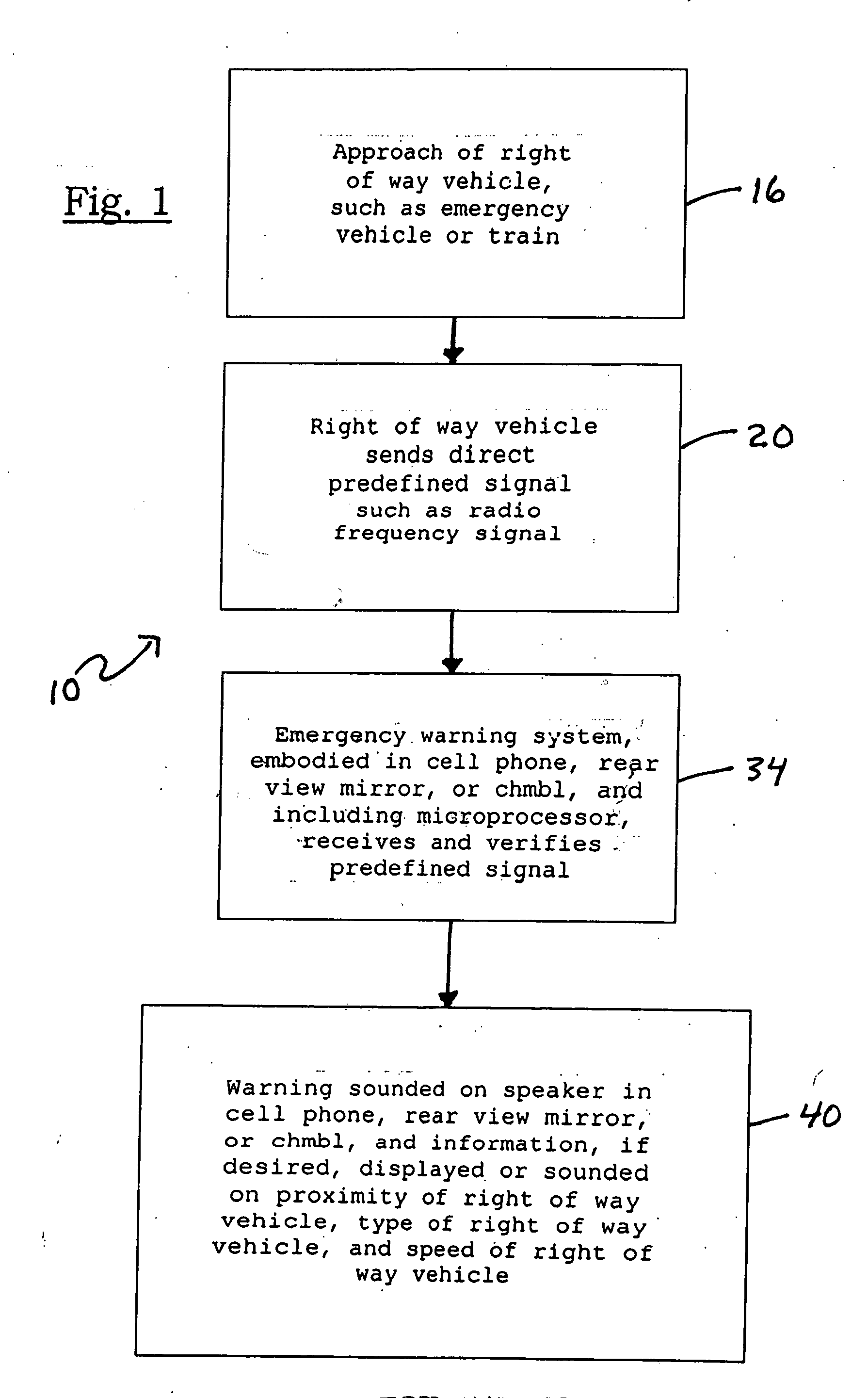 Emergency warning system for approach of right of way vehicle