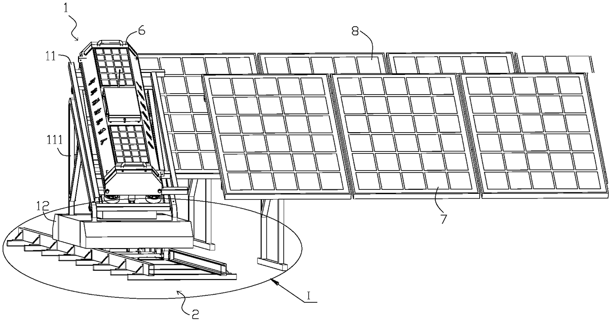 Photovoltaic array sweeping shuttle bus and running orbit thereof