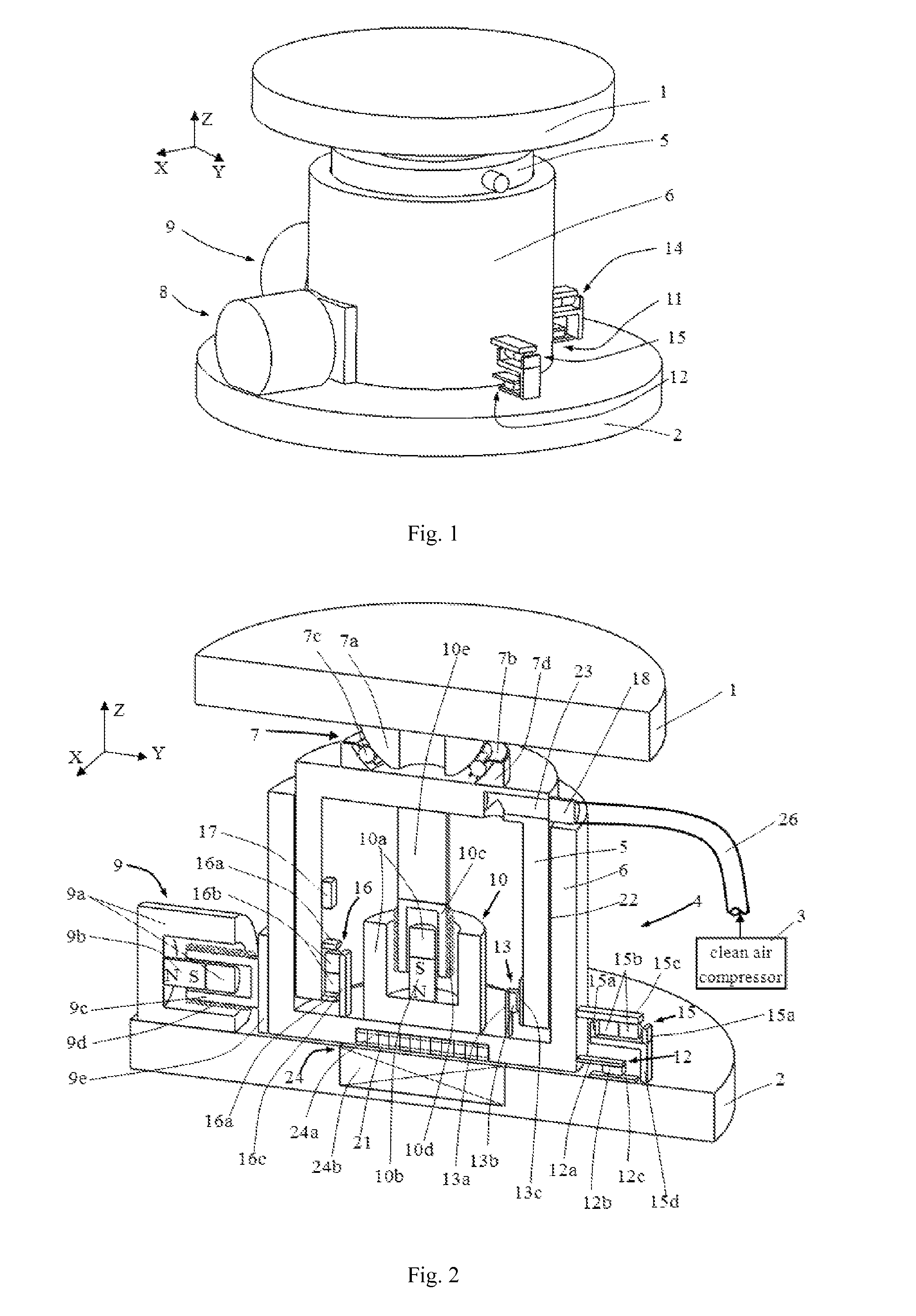 Magnetically suspended vibration isolator with zero stiffness whose angle degree of freedom is decoupled with a joint ball bearing