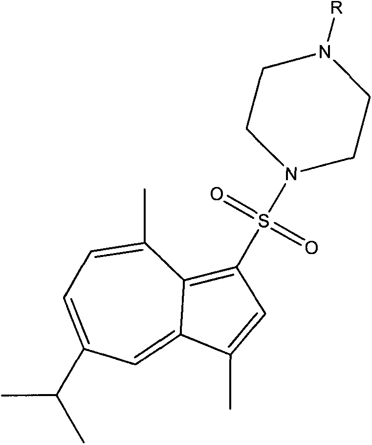 Synthesis of 1-substituent-5-isopropyl-3, 8-dimethyl azulenyl sulfonyl piperazine and anti-gastric ulcer activity research