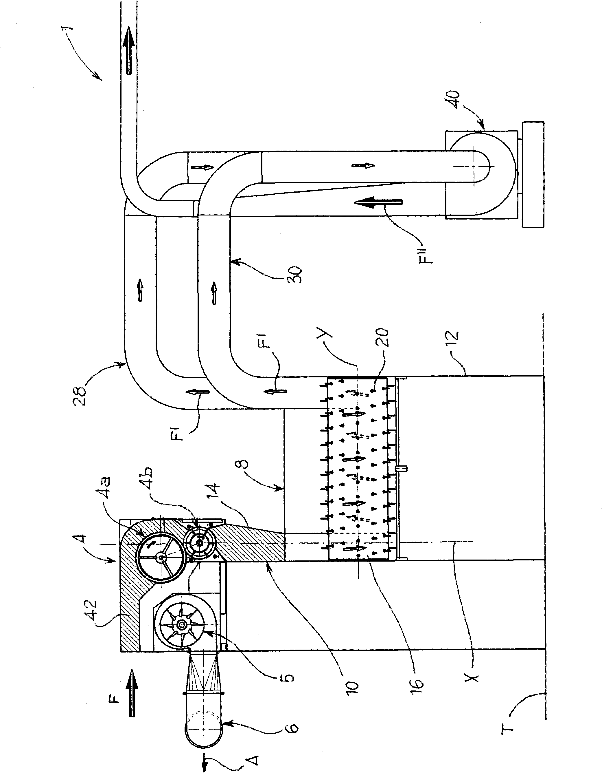 Feeding device of a fibre preparation line for carding