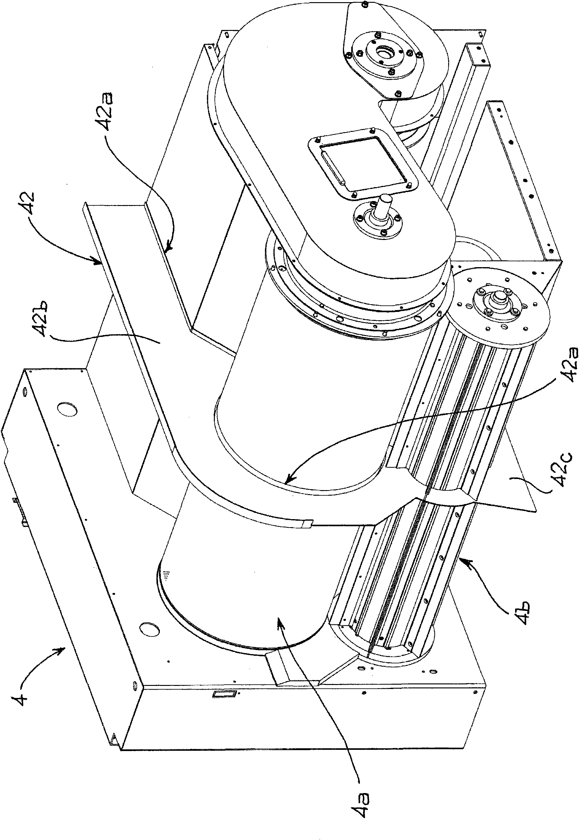 Feeding device of a fibre preparation line for carding