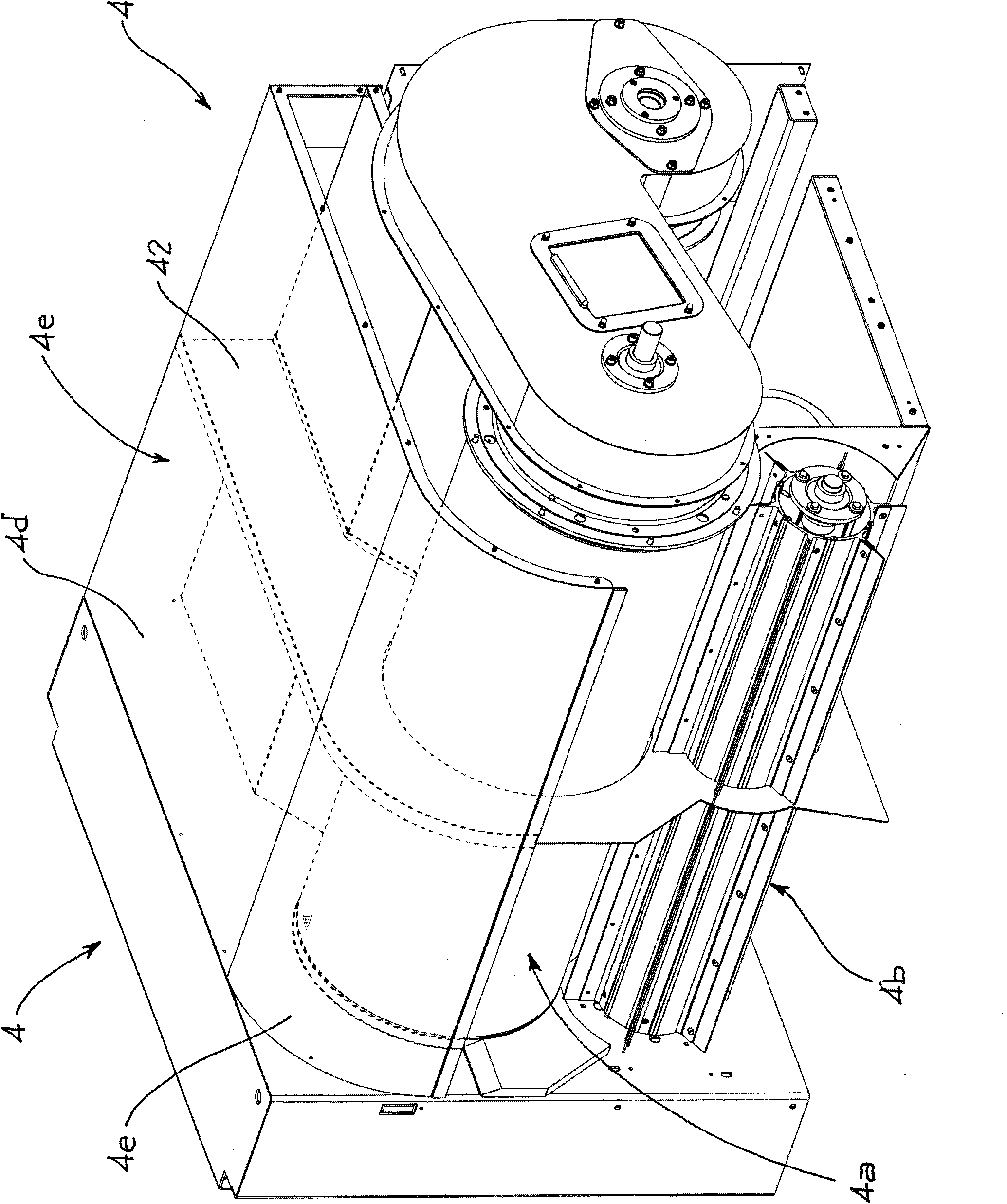 Feeding device of a fibre preparation line for carding