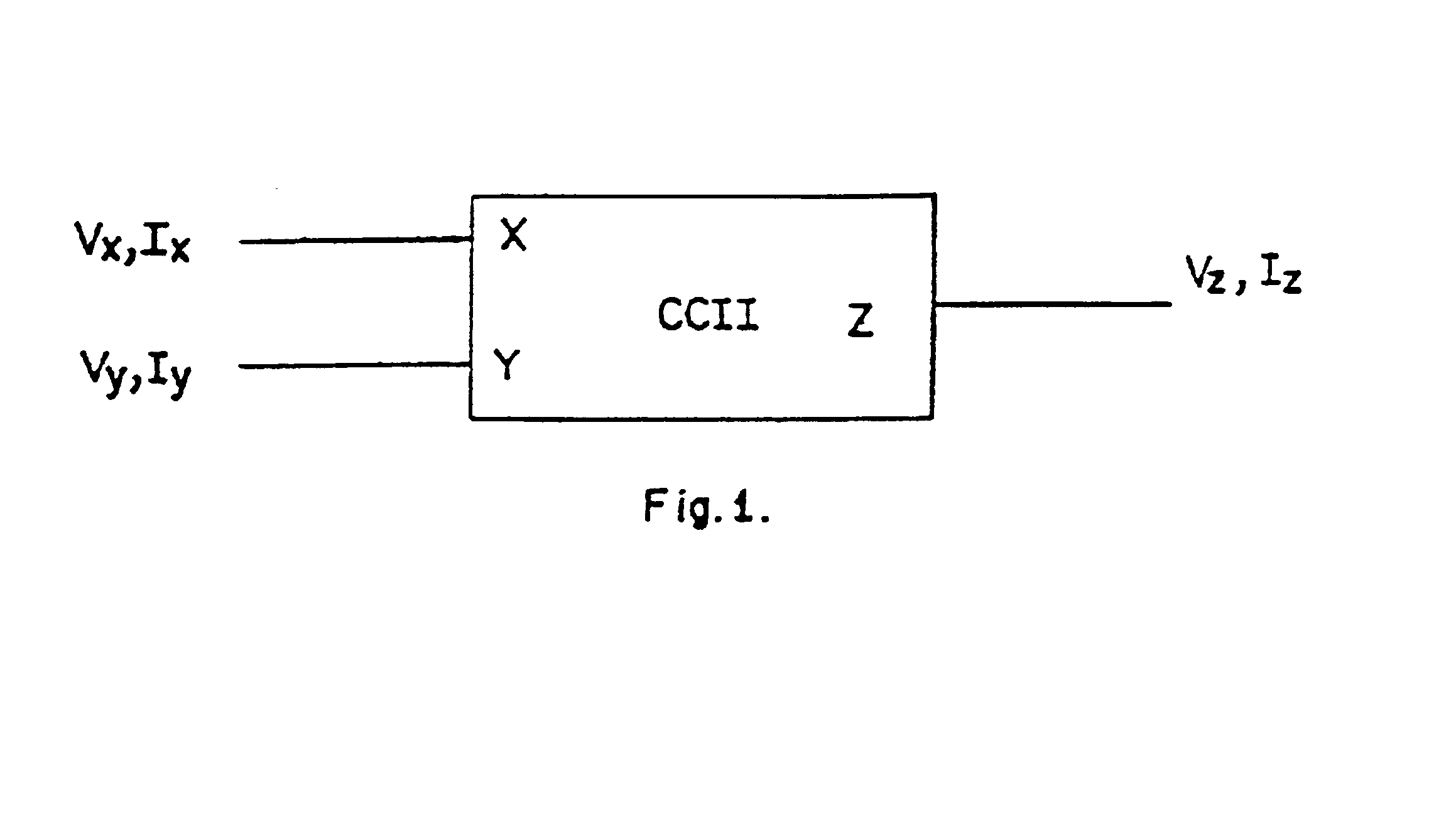 Simulated circuit layout for low voltage, low paper and high performance type II current conveyor