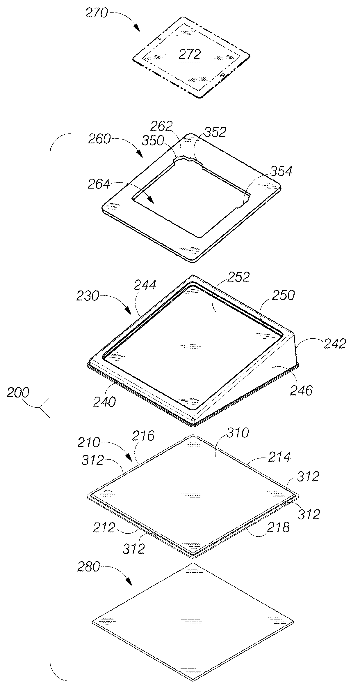 Support structure to enable use of tablet computer by persons with limited manual dexterity