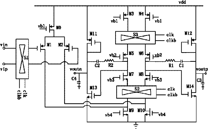 Two-stage fully-differential low-noise low-offset chopping operational amplifier