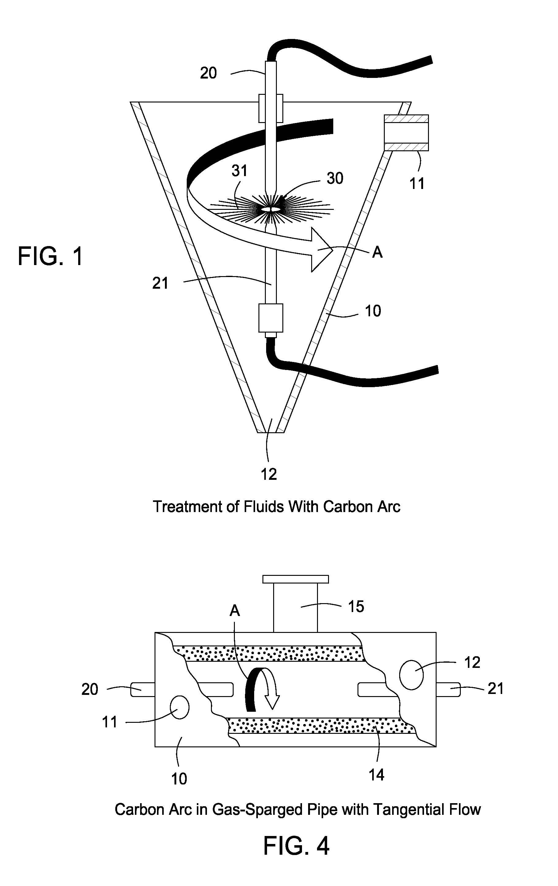 Treatment of fluids with wave energy from a carbon arc