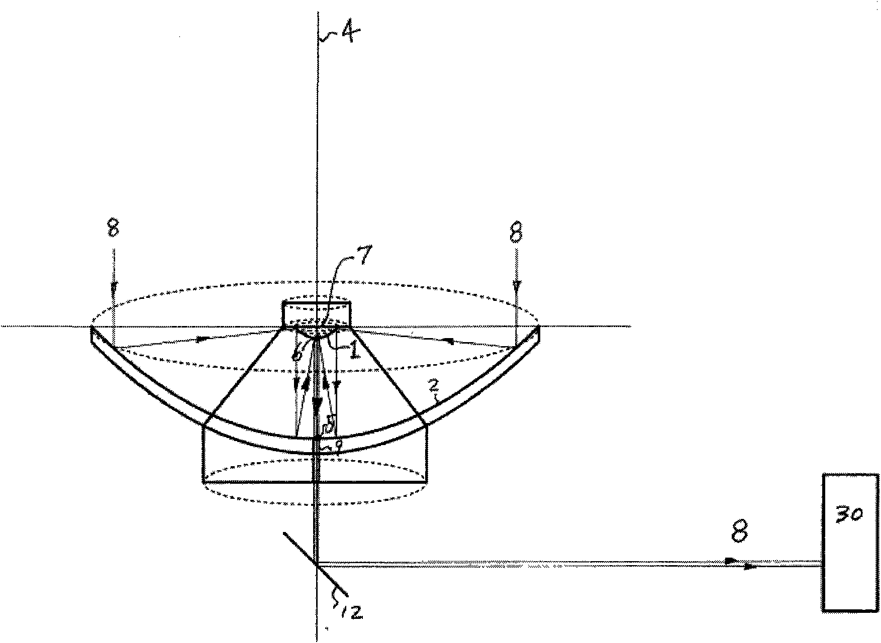 Device for transmitting luminous energy by utilizing paraboloidal mirror