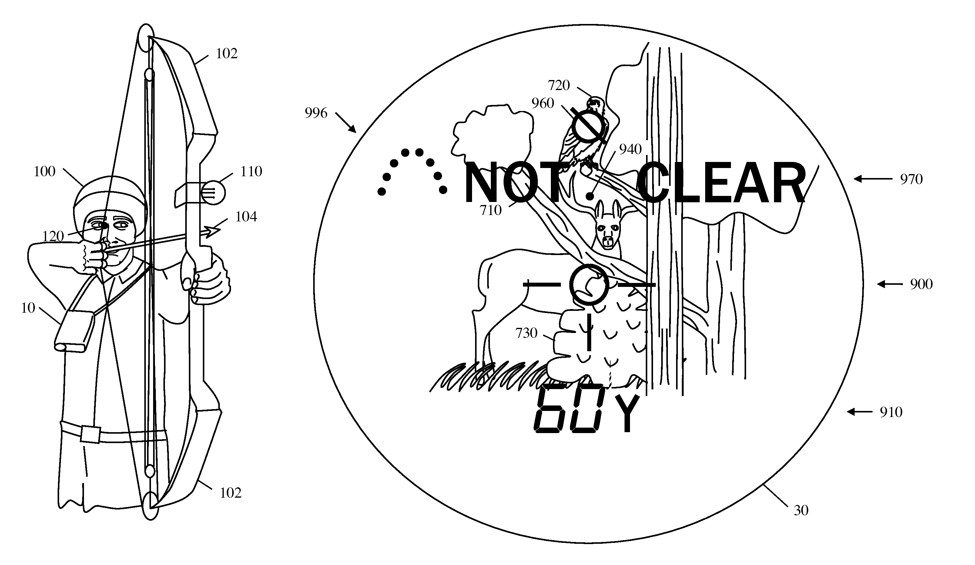 Display indicating aiming point using intermediate point in trajectory path