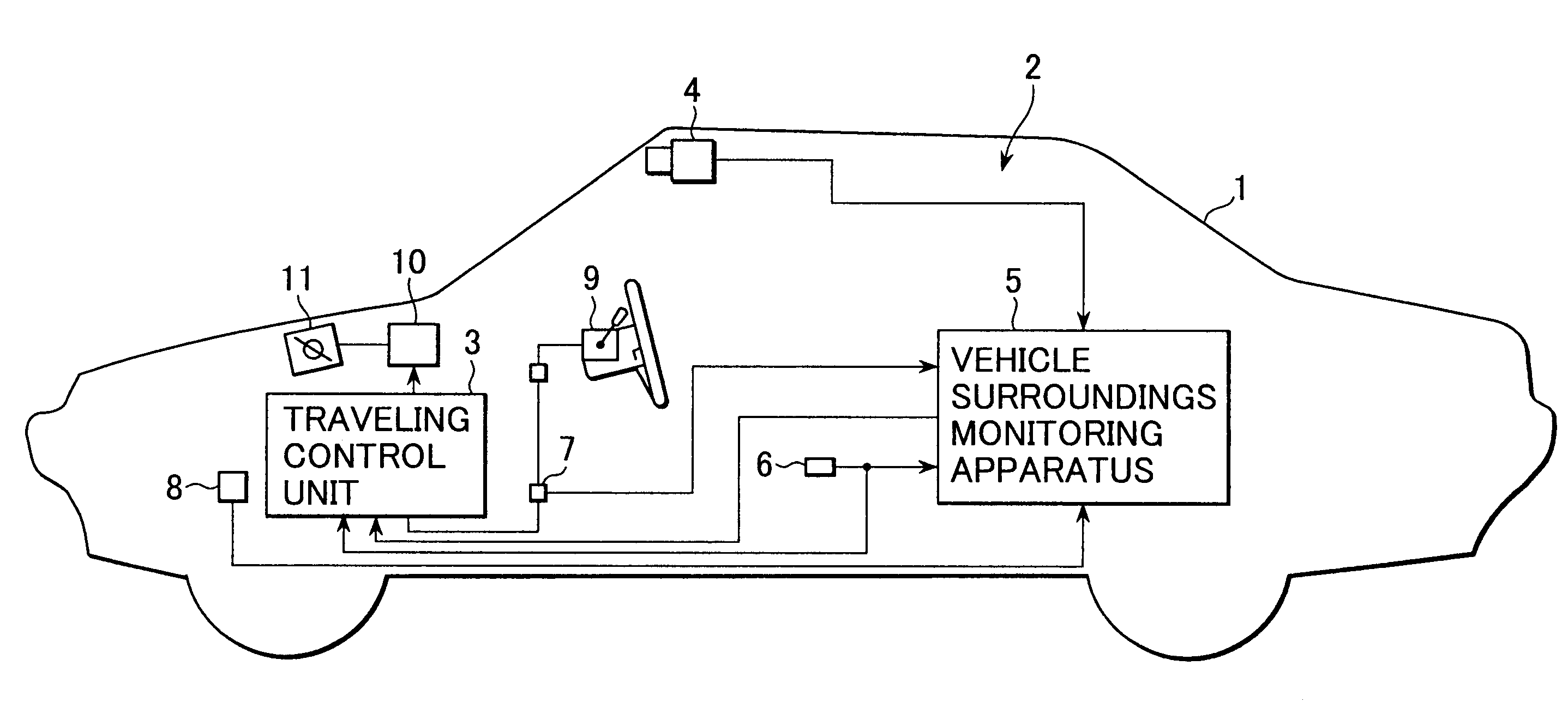 Vehicle surroundings monitoring apparatus and traveling control system incorporating the apparatus