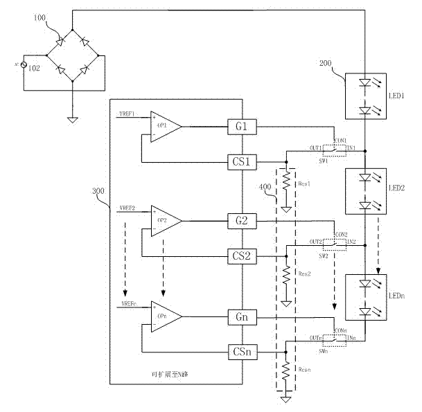 Light-emitting diode (LED) linear current control circuit and LED linear circuit