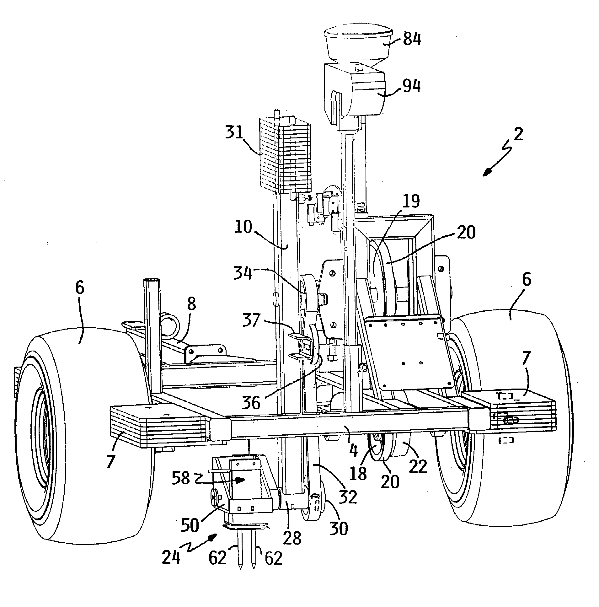 Mobile turf instrument apparatus having droppable hammer type accelerometer carried on rotating arm