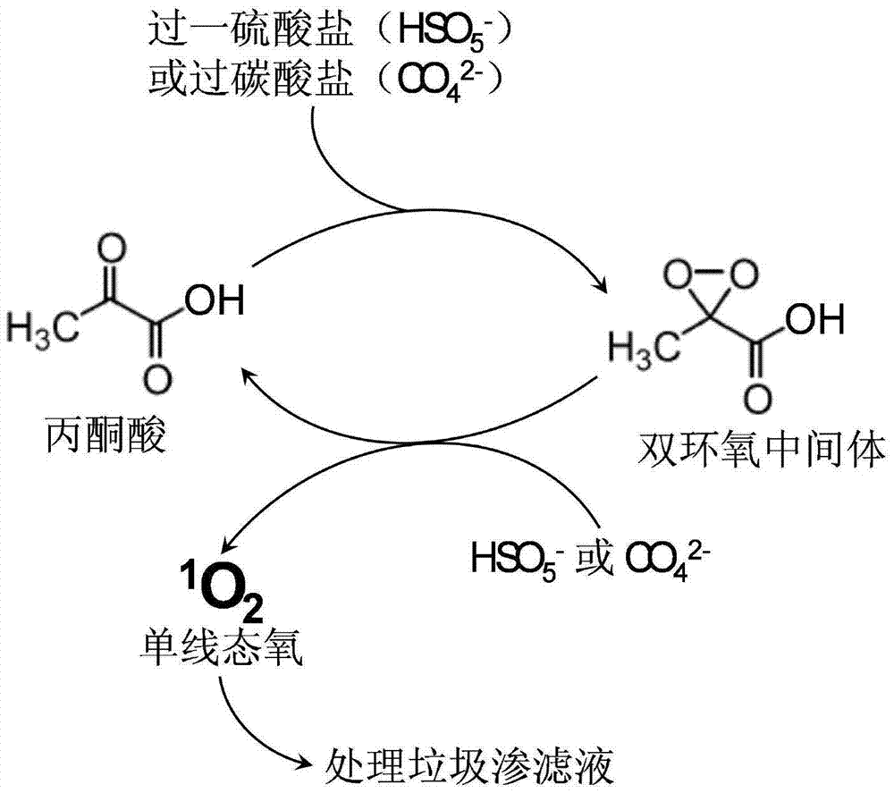 A method of using singlet oxygen to treat landfill leachate