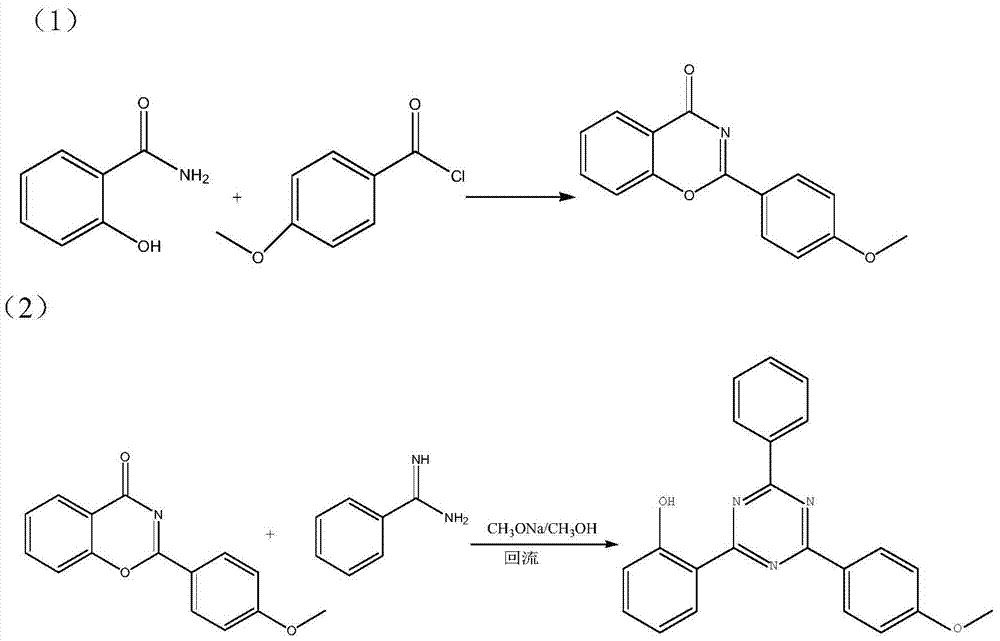 Synthetic method of 2-(2-hydroxyphenyl)-4-(4-methoxyphenyl)-6-phenyl-1,3,5-triazine