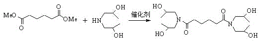 Method for synthesis of N,N,N',N'-tetra(beta-hydroxypropyl)hexanediamide with carrier solid base catalyst