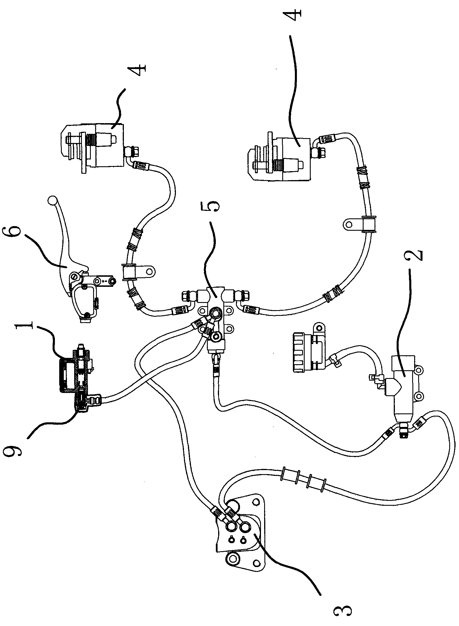 Two-dragging-three type front-rear linkage brake