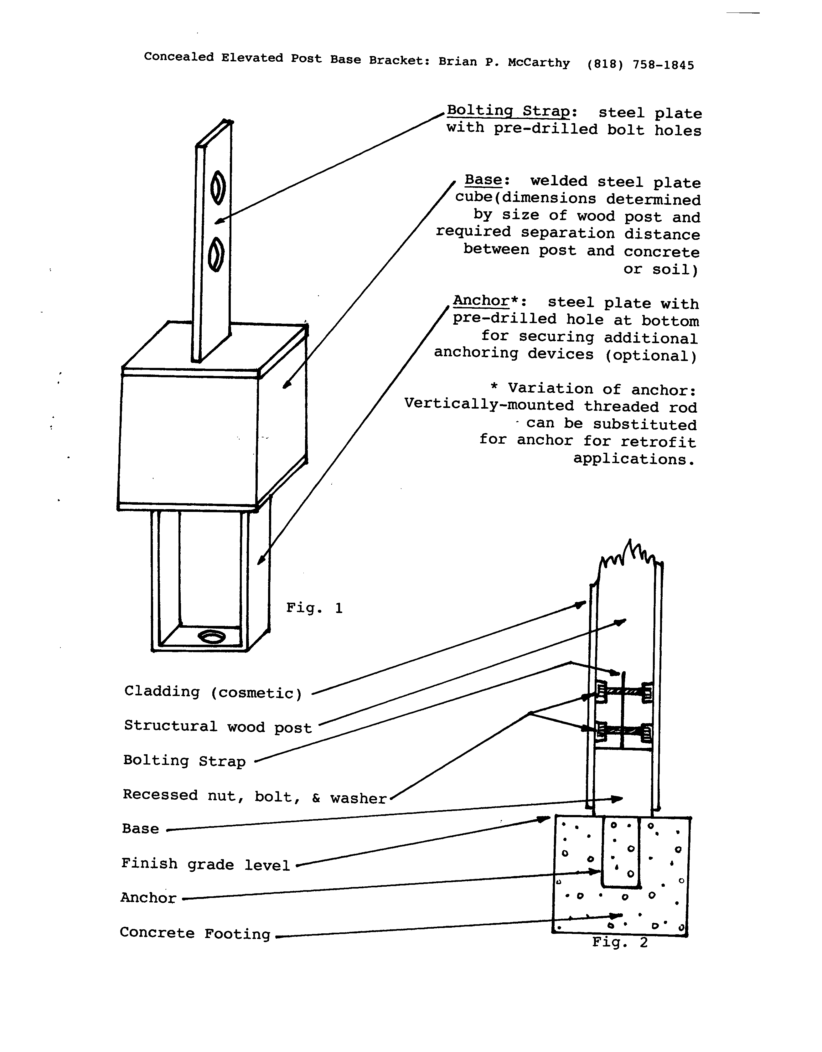 Concealed elevated post base bracket