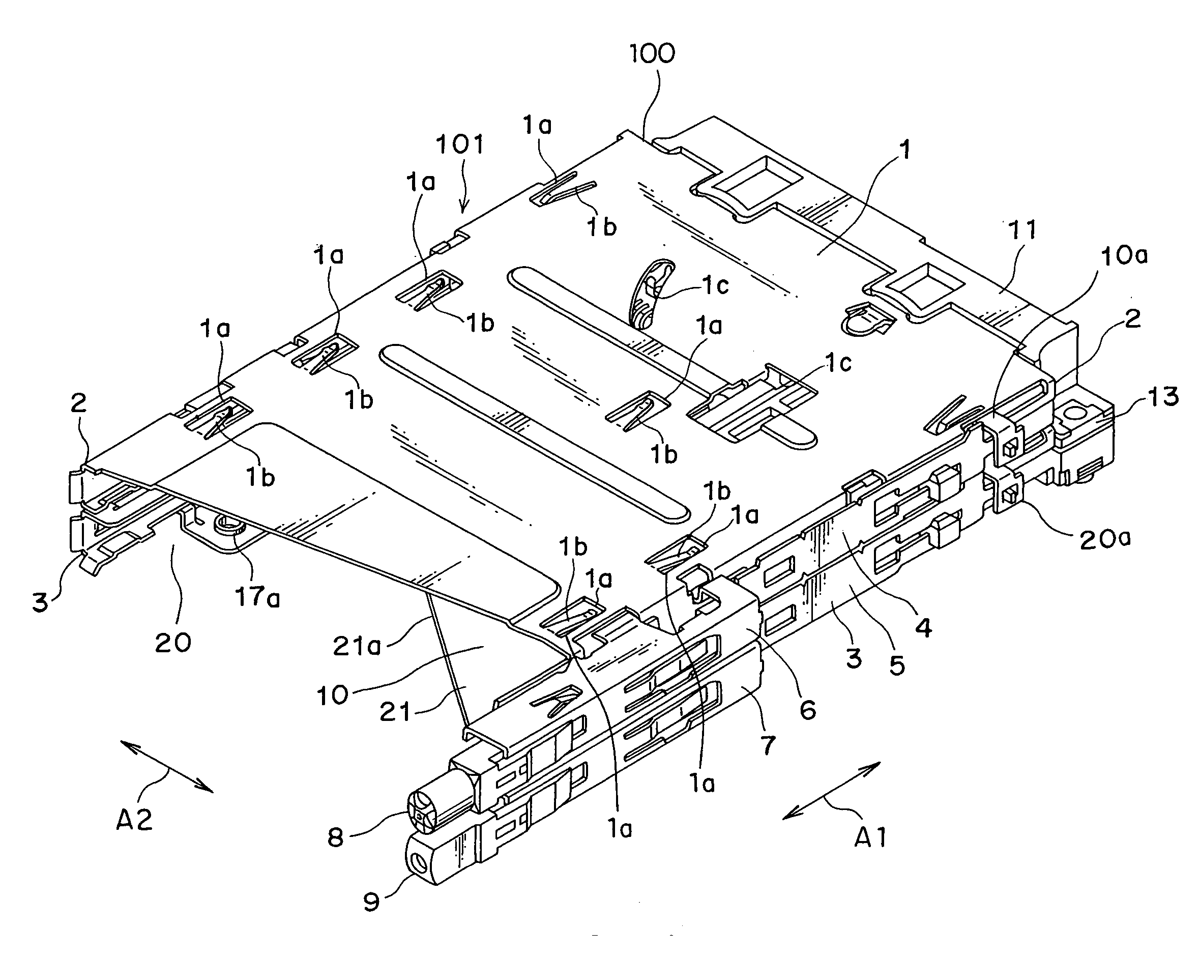 Card connector adapted for cards having different width dimensions