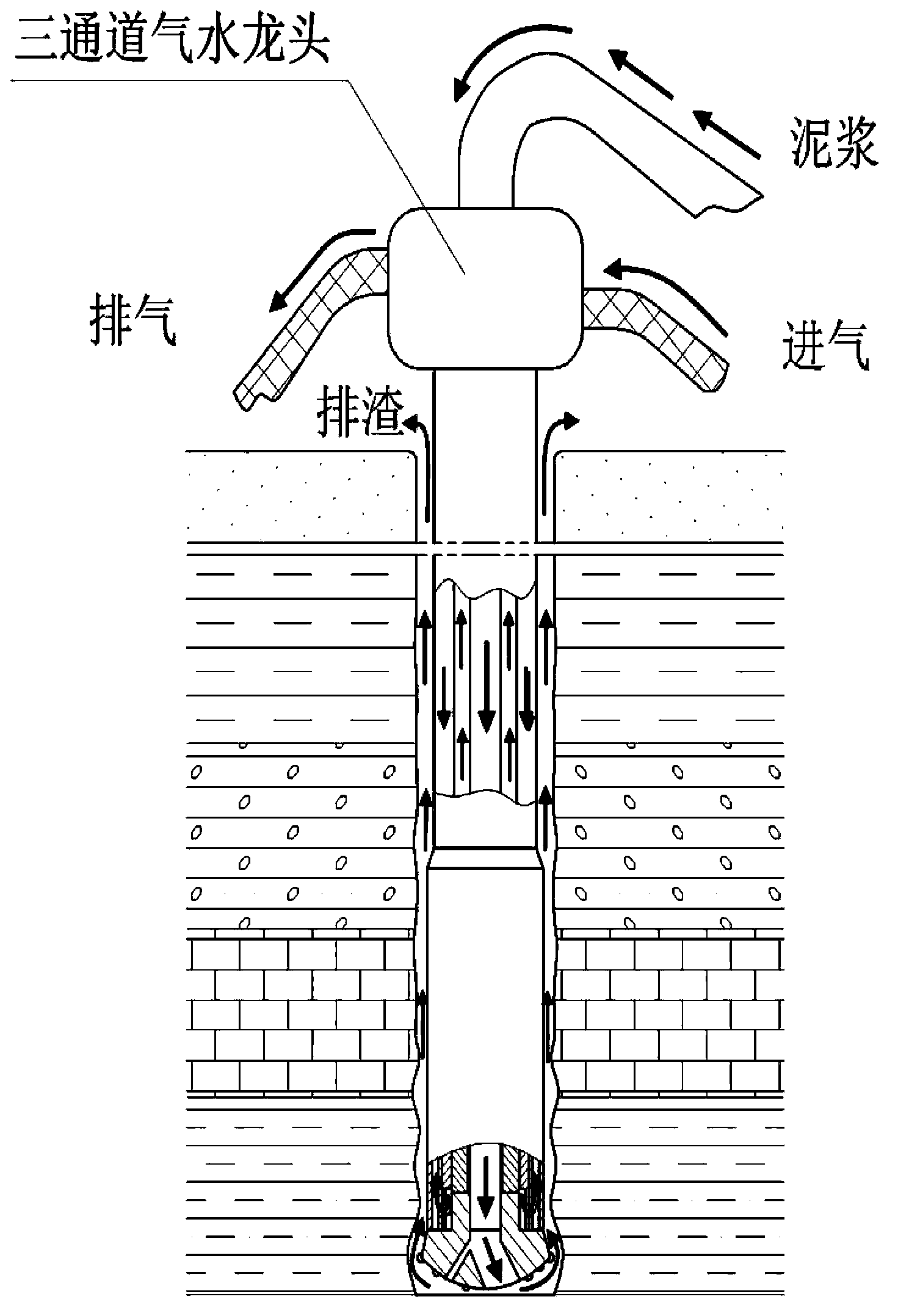 Mud retaining wall and air down-the-hole hammer drilling tool and drilling technology