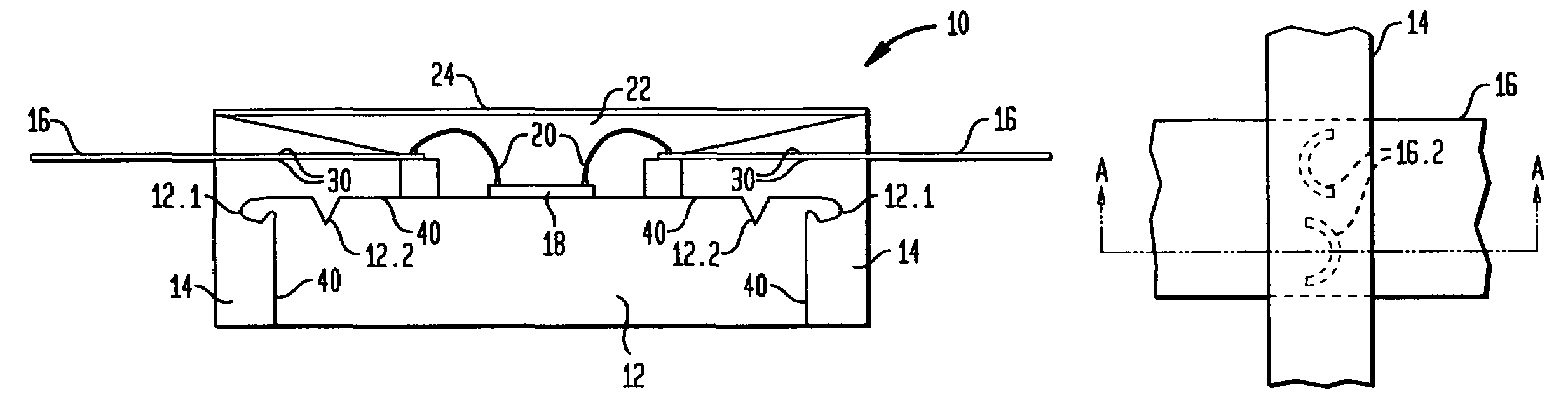 Semiconductor device package with reduced leakage