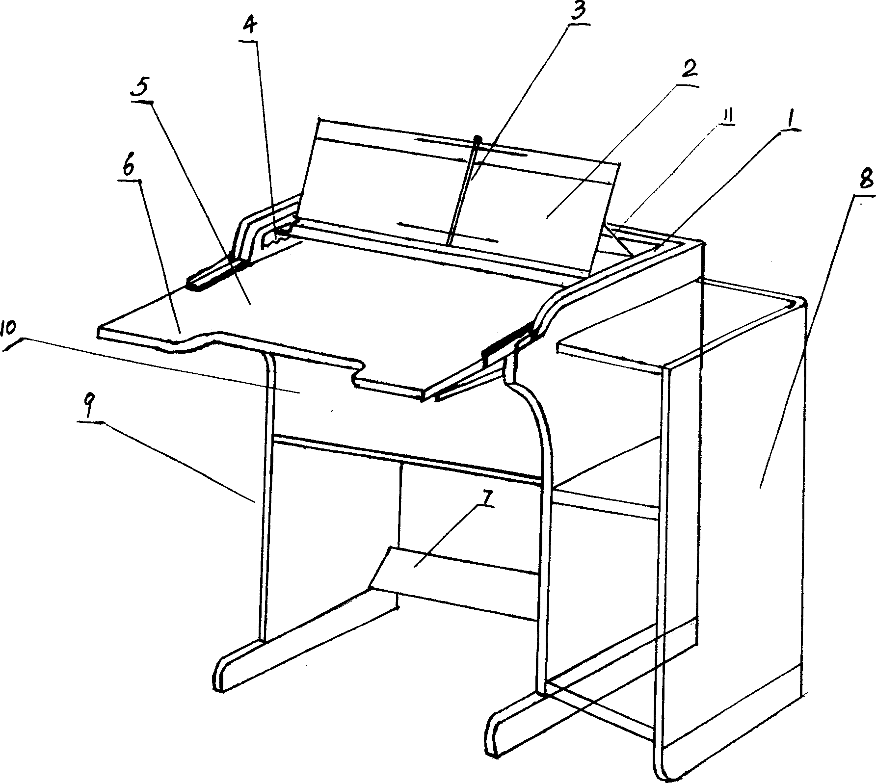 Multifunctional desk with desktop heightening guard bar structure for reading