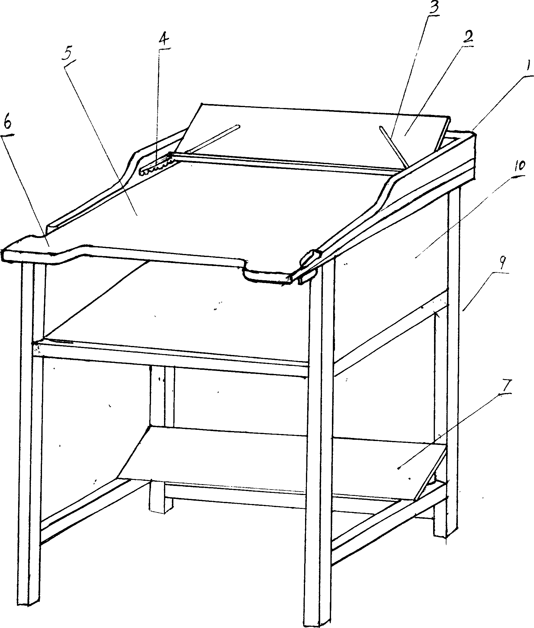 Multifunctional desk with desktop heightening guard bar structure for reading