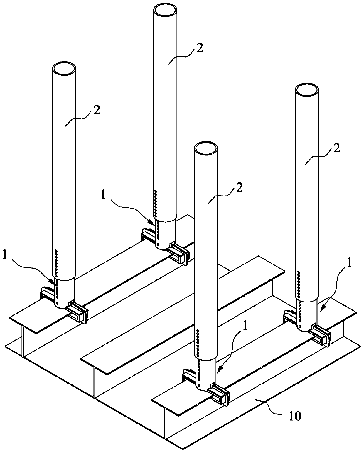 Supporting device for ship body sections and mounting method