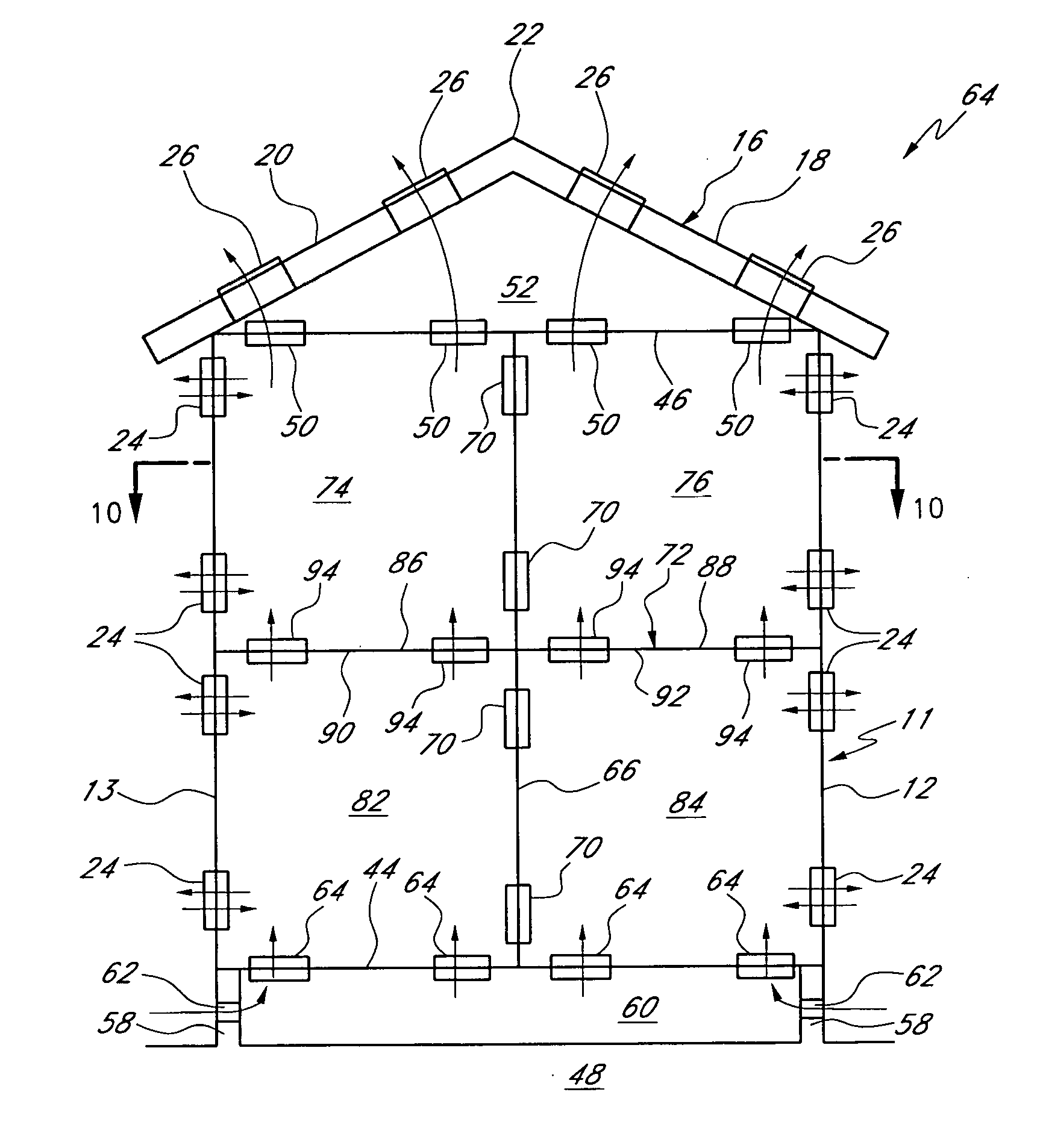 Building with improved vent arrangement