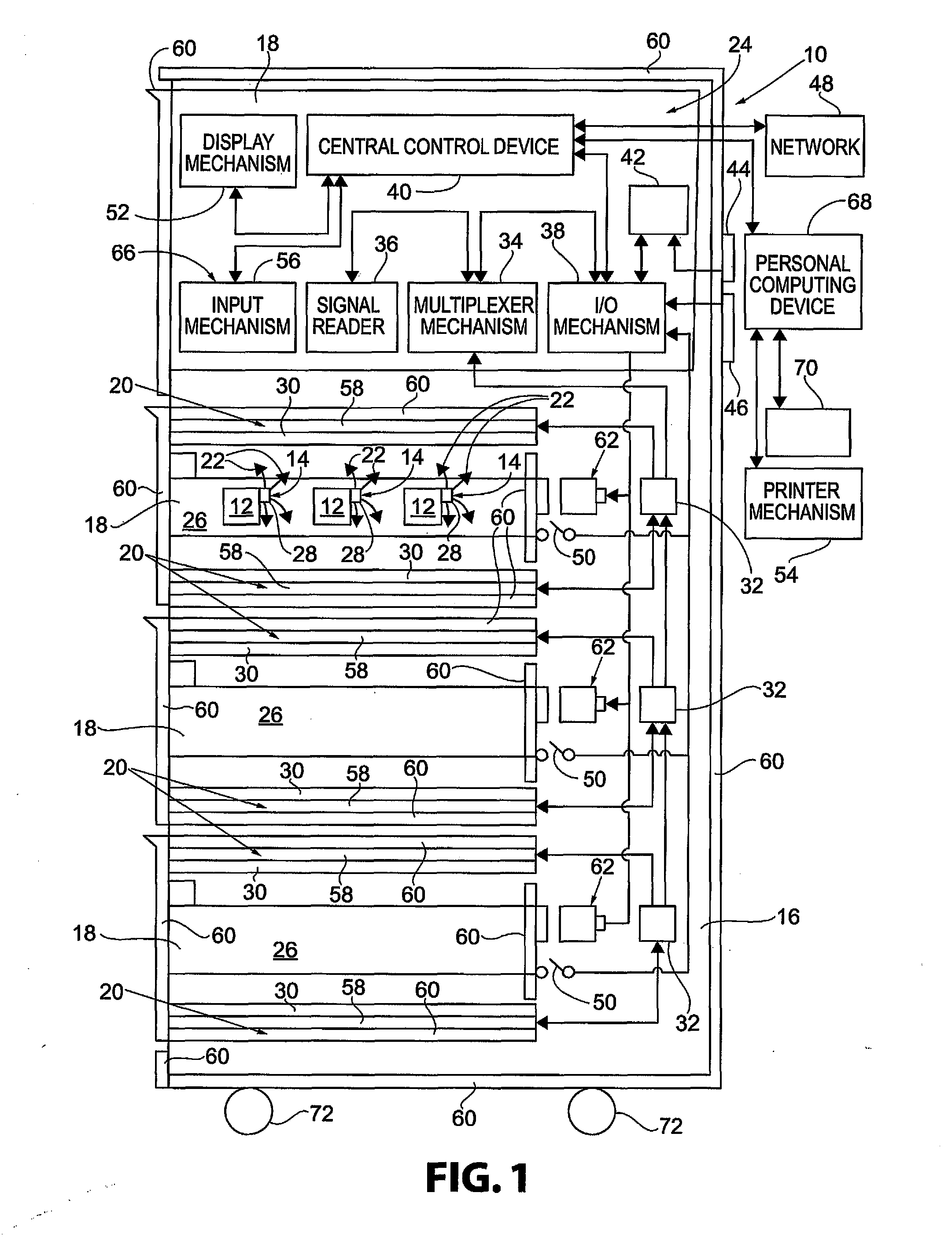 Item Storage and Tracking Cabinet and Arrangement