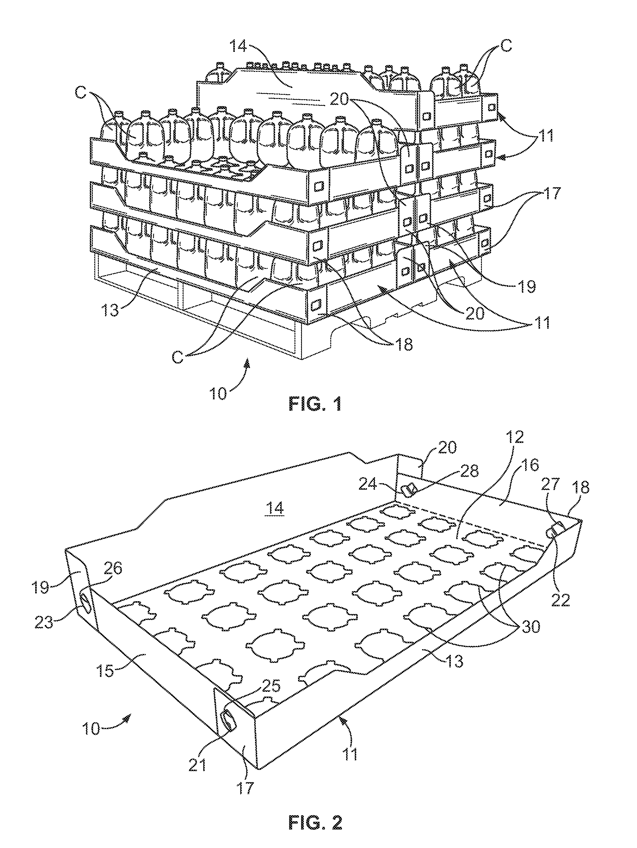 Stabilizing Tray For Shipping and Display Stacked Containers