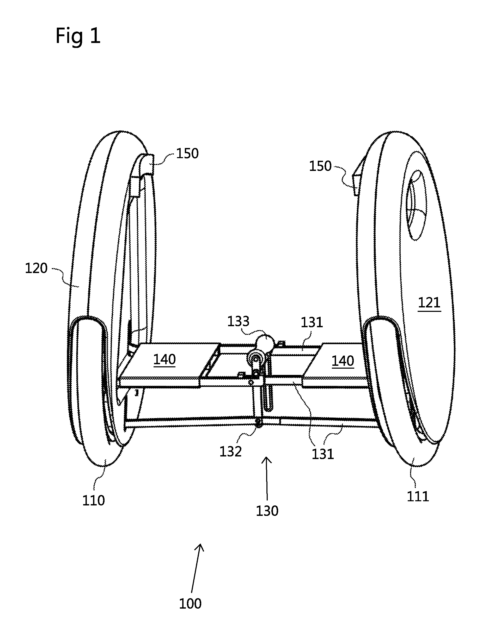 Low-profile two-wheeled self-balancing vehicle with exterior foot platforms