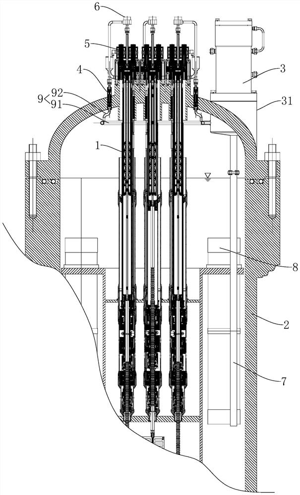 Control rod built-in water pressure driving loop and control rod driving device