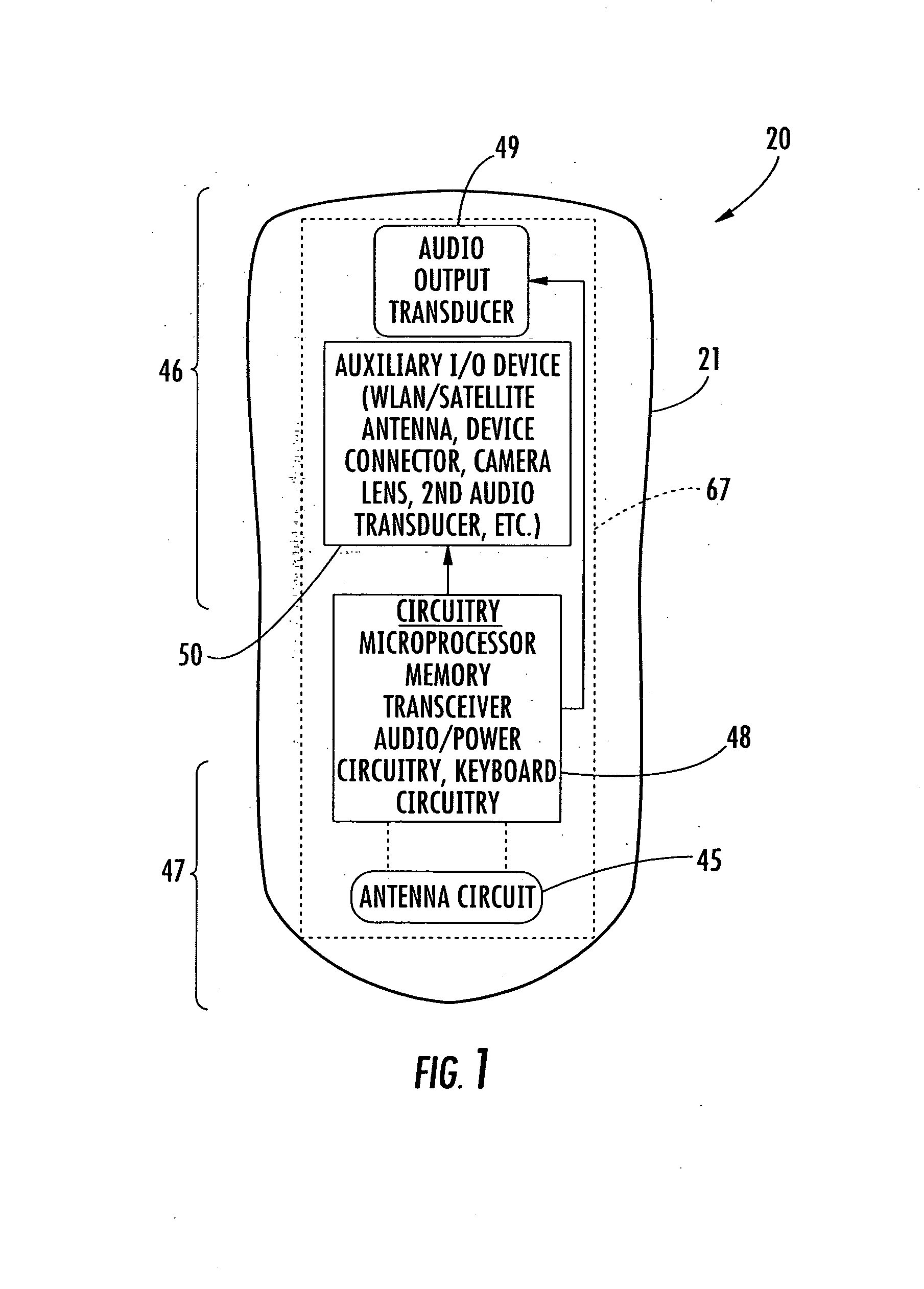 Mobile wireless communications device with reduced microphone noise from radio frequency communications circuitry