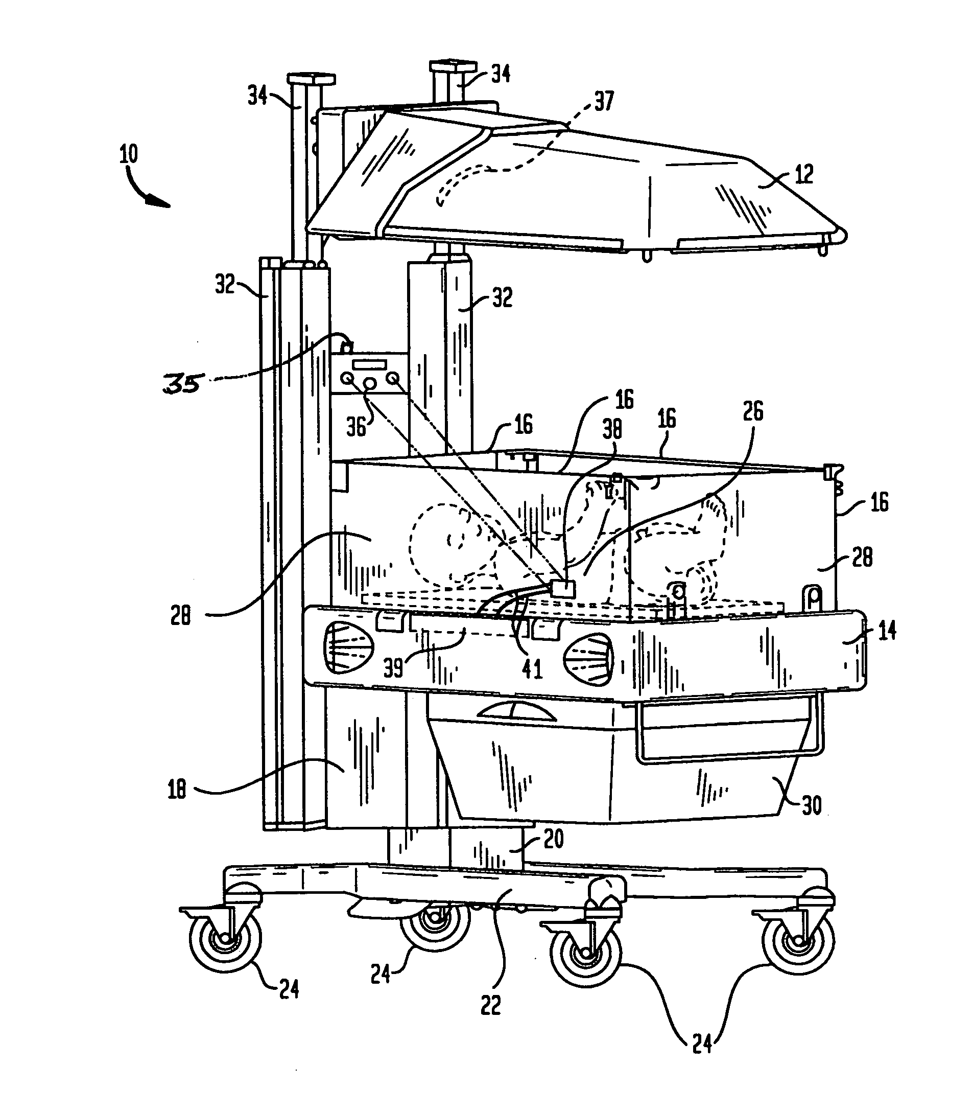 Telemetry sensing system for infant care apparatus