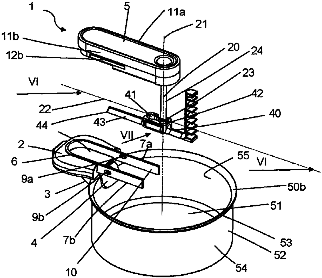 Food processing device provided with a system for attaching a tool