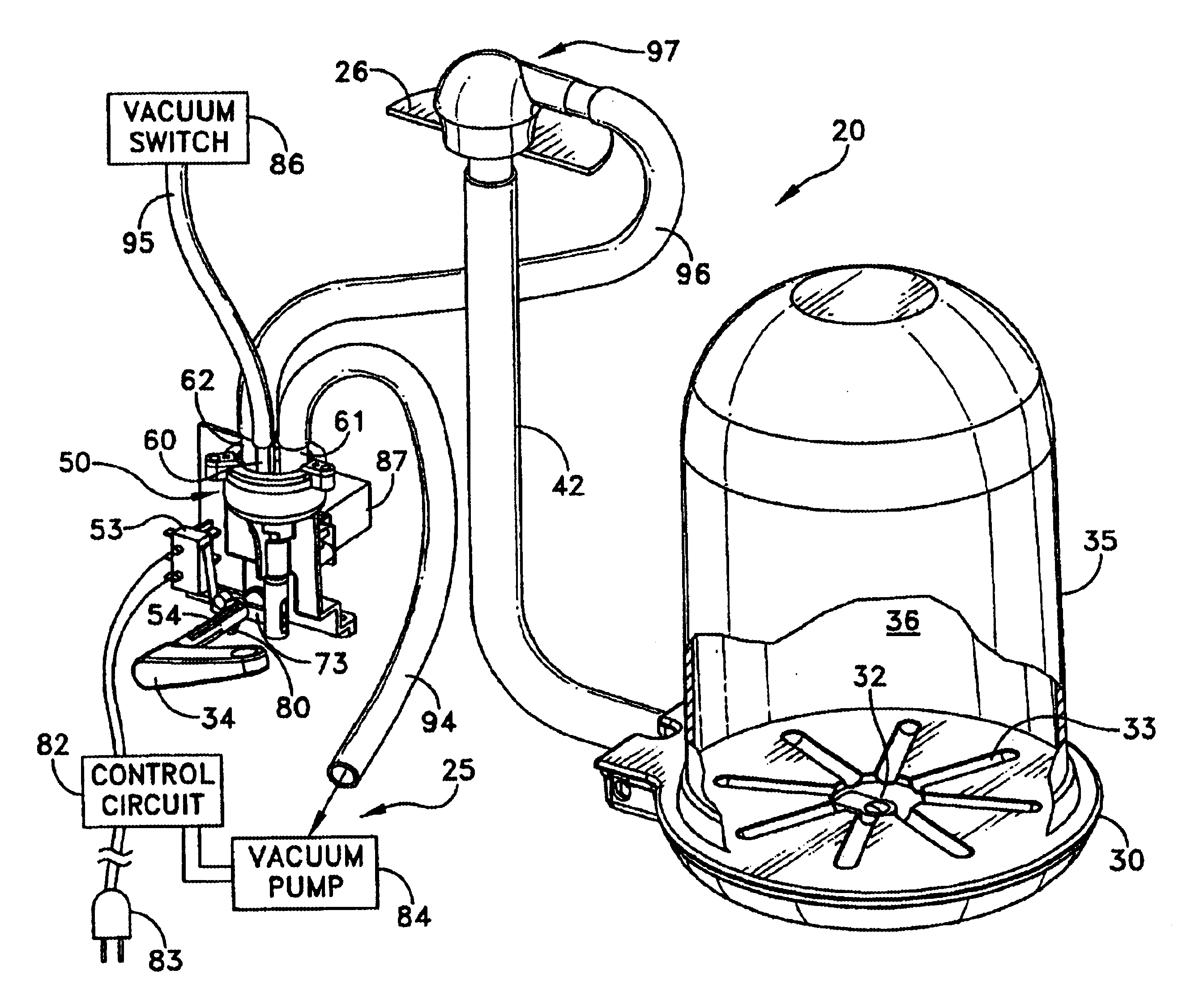 Appliance for storing articles in an evacuated container