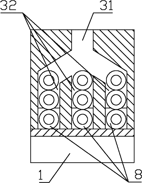 Channel-dividing compact-pushing auto-arranging tool for rotary powder forming presses