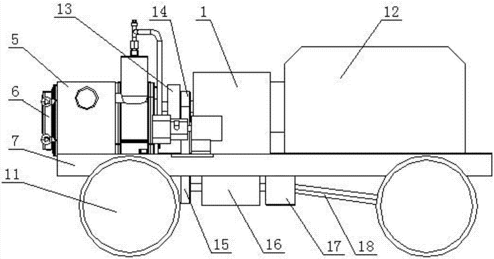 Self-traveling dry self-sucking emergency flood drainage, fire fighting and power generation integrated device