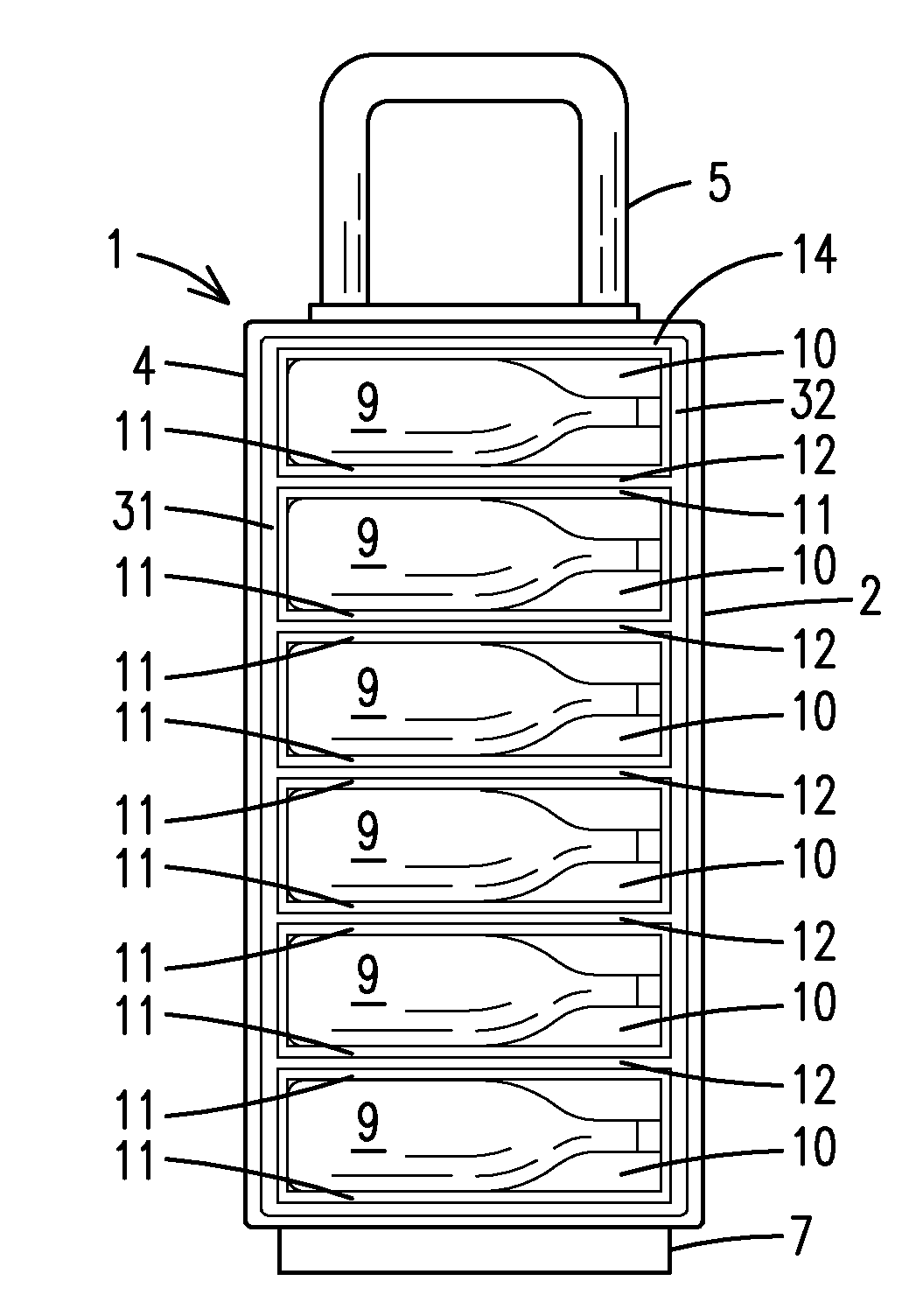 Bottled beverage holding luggage