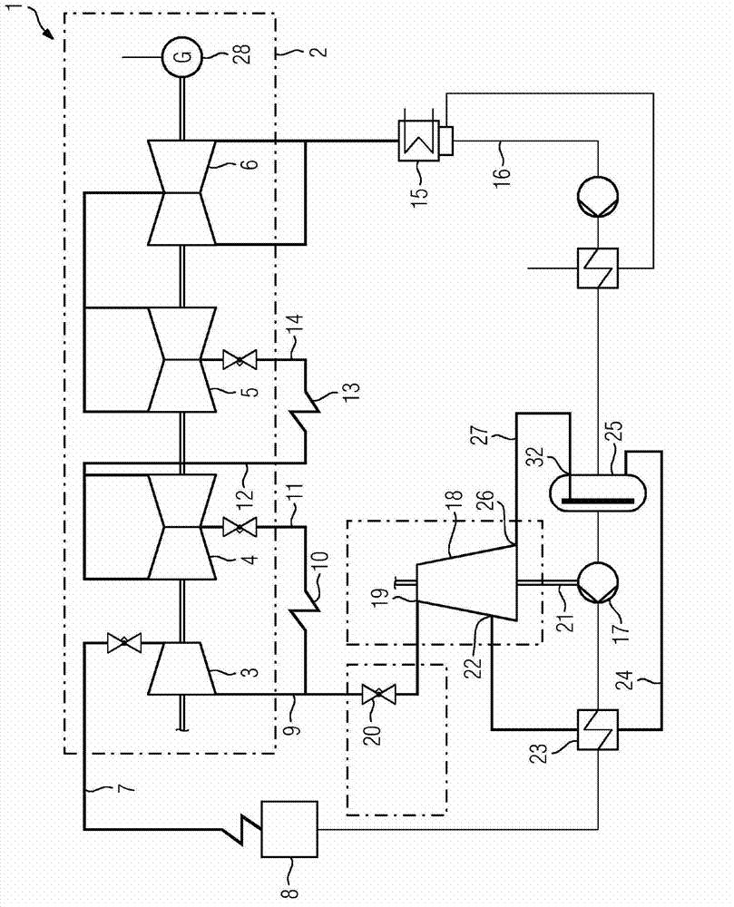 Steam power plant comprising a tuning turbine