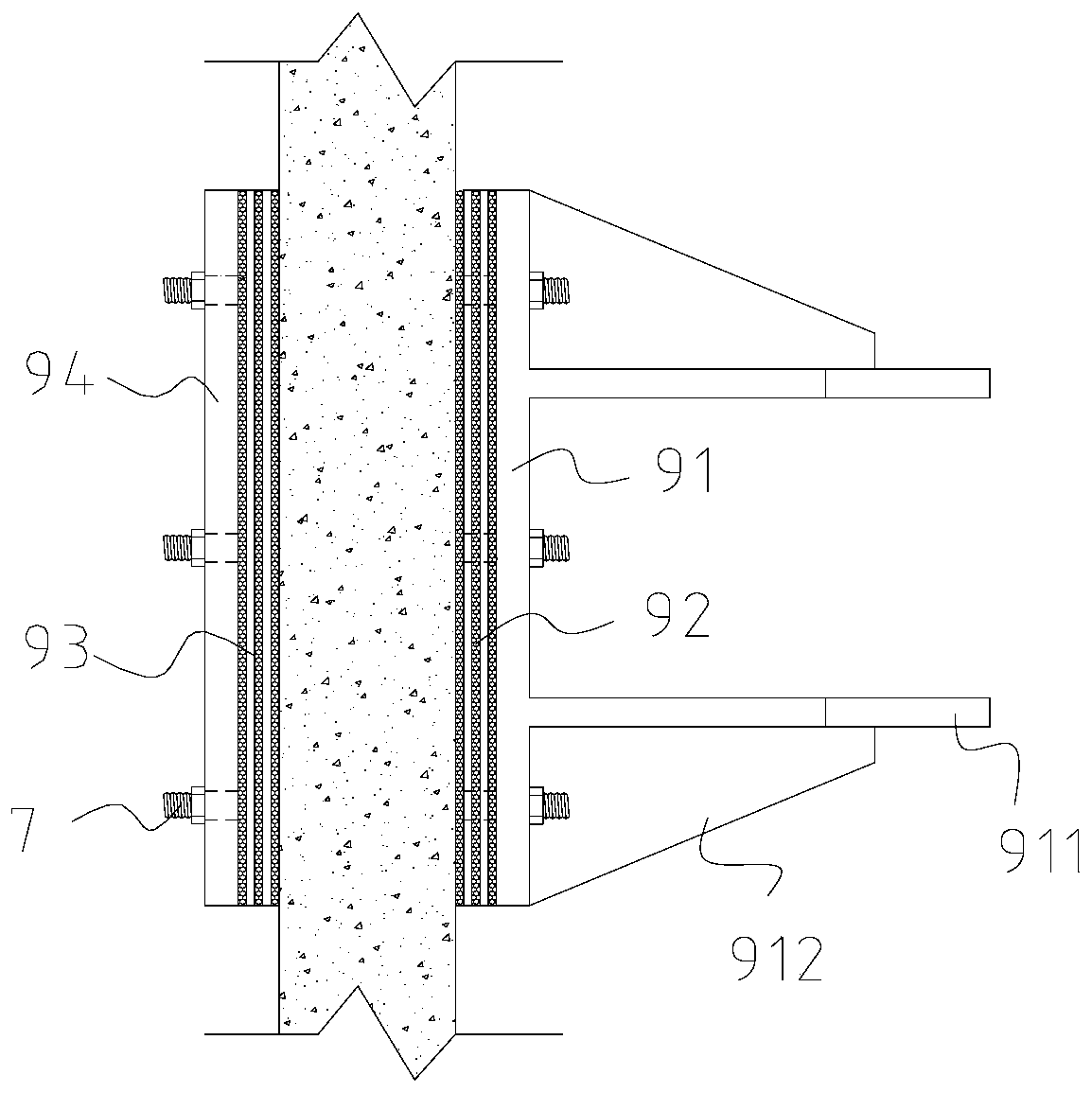 A prefabricated concrete high-rise residential tower crane energy-dissipating vibration-reducing device attached to a wall pole